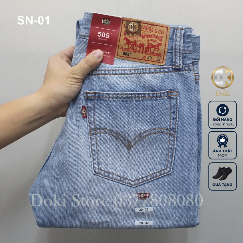 Quần jean nam ống suông Xanh Bạc XBS-01 Quần bò nam suông ống rộng chất vải không co giãn, thoáng mát, ống 19-20 - DK