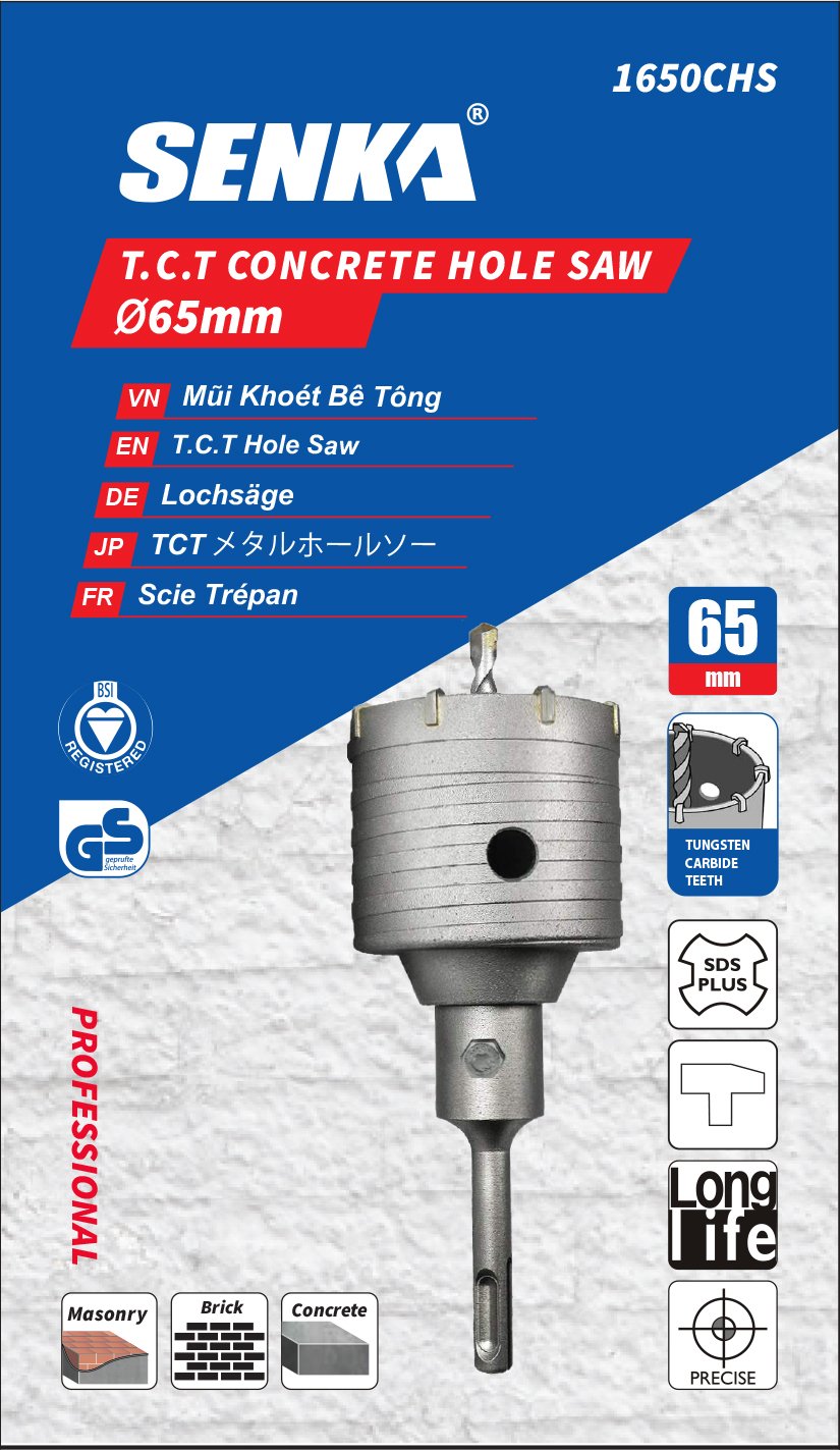 1 Mũi khoét bê tông, mũi khoan rút lõi bê tông hiệu SENKA chuôi gài và Cần nối, CHỌN CỠ LỖ phi 35, 55, 60, 65, 80MM