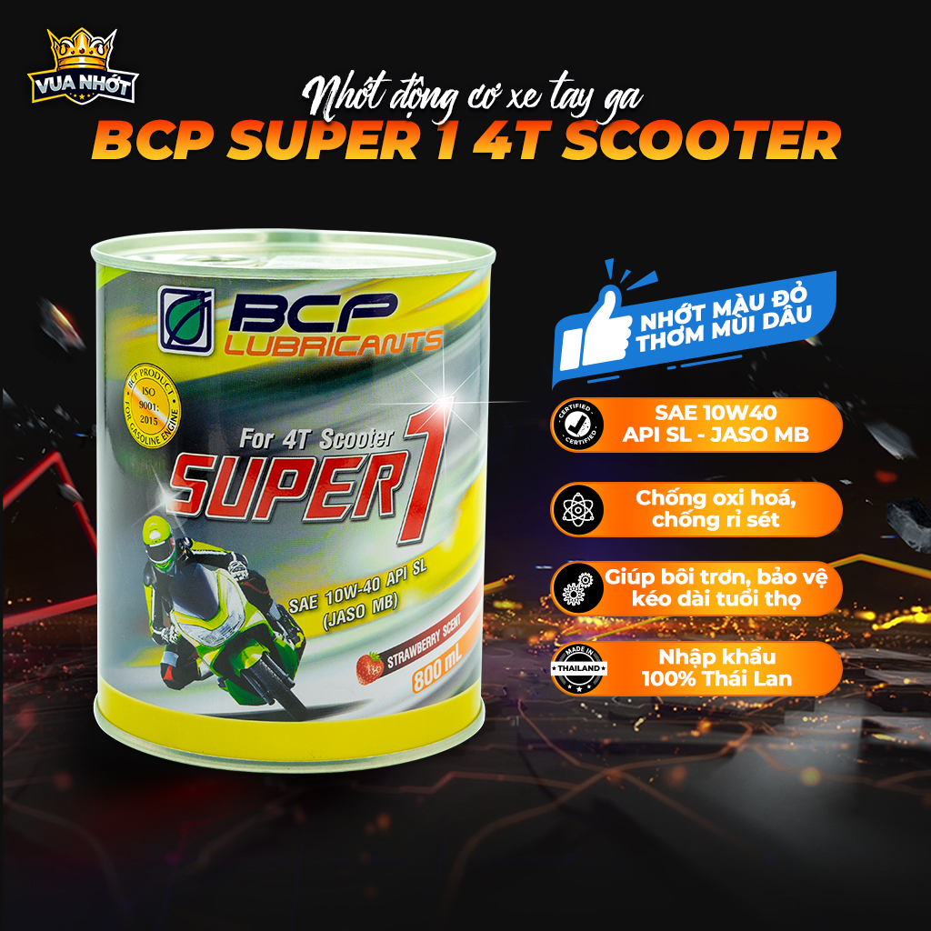 Nhớt xe máy tay ga BCP Thái Lan lon 0.8L - SUPER 1 SAE 10W40, API SL