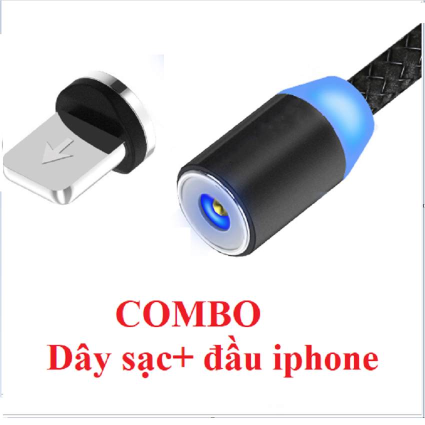 [Ưu đãi đặc biệt] Cáp sạc nam châm đầu iphone dây dù xoay 360 độ có led cao cấp