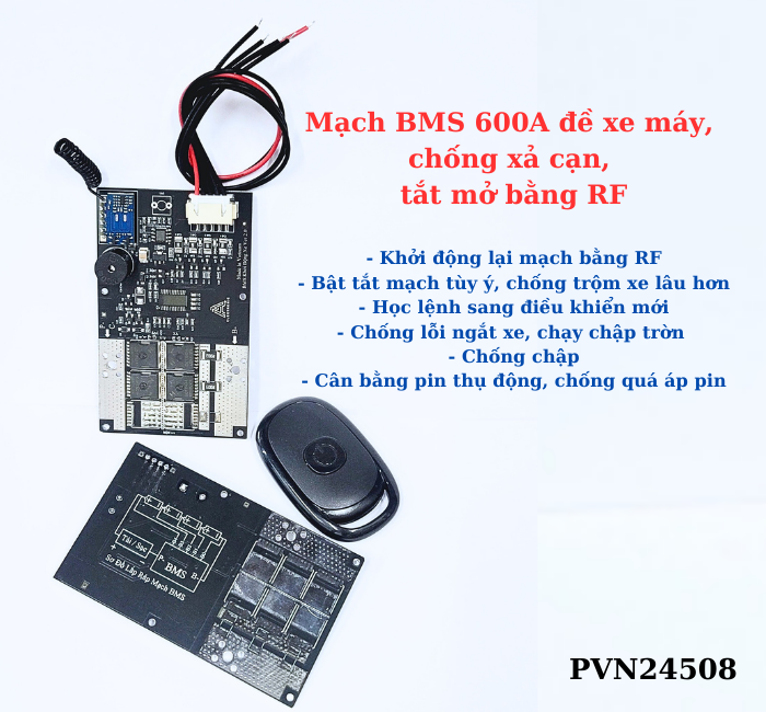 Mạch bms 600a đề xe máy, chống xả cạn khi quên tắt đèn,ver2.0 tắt mở bằng rf g2-d9