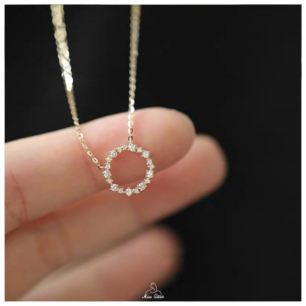 Dây chuyền nữ mạ vàng 14K không phai mặt tròn đính đá sang trọng, dây chuyền Miuu Silver