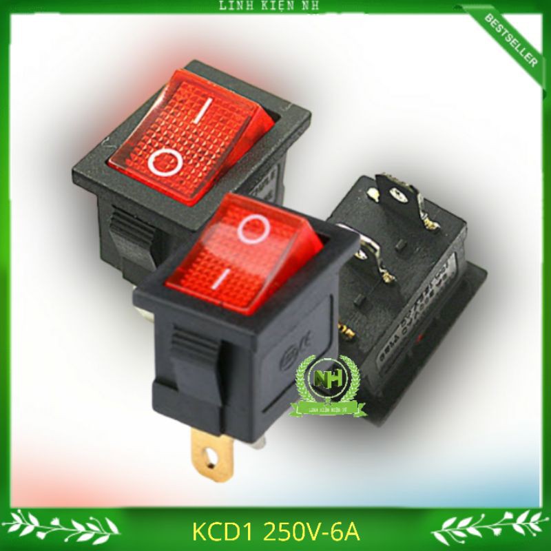 5 chiếc công tắc bập bênh kcd1 250vac-6a 3 chân có đèn