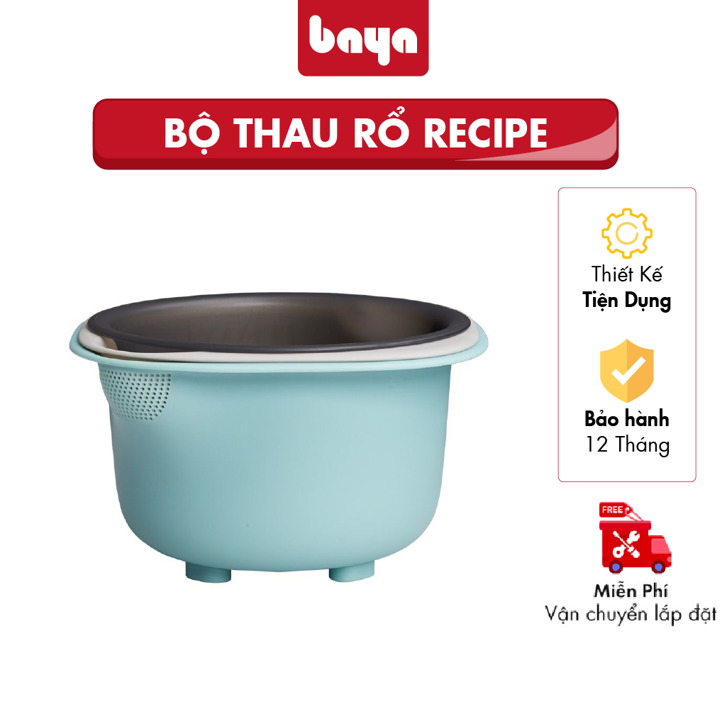 Bộ Thau Rổ BAYA RECIPE Thông Minh 3 in 1 Kết Hợp Chậu Chứa