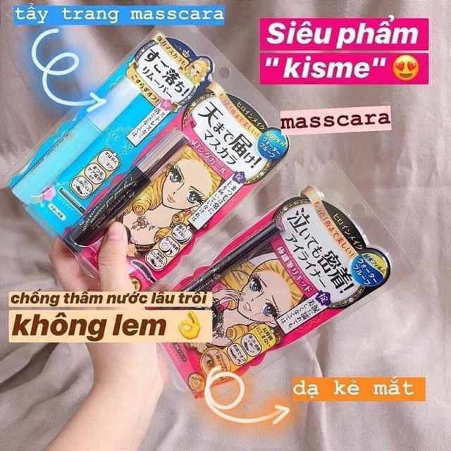 Bộ macarra + tẩy trang + kẻ mắt kiss me 3 món