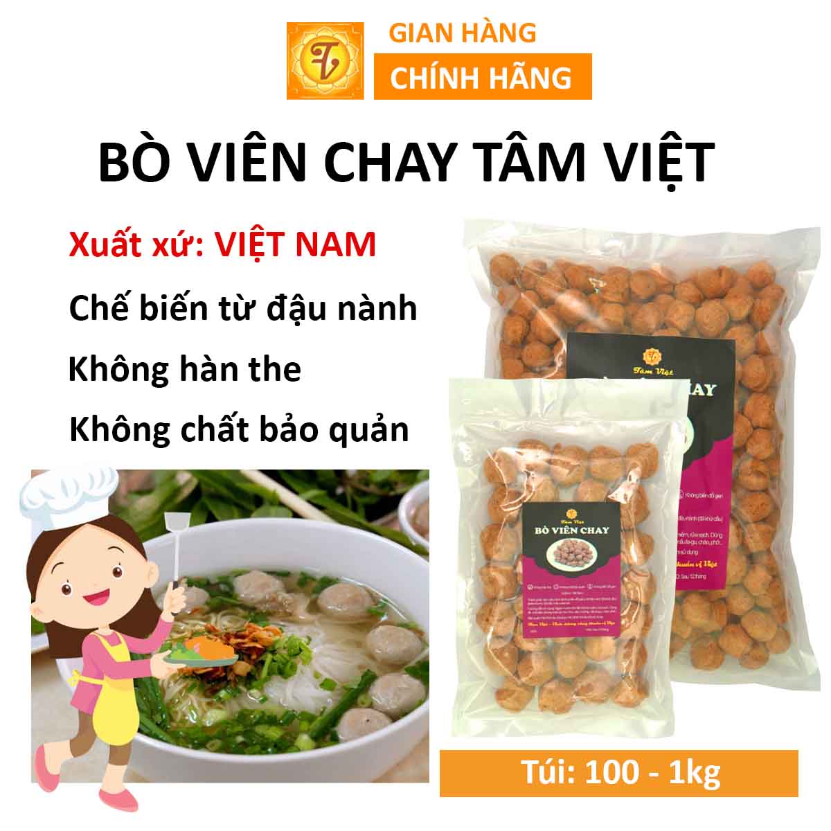 Bò viên chay, đồ chay khô, bò cục chay, viên mọc chả bò chay, thịt chay từ đậu nành, shop chay Tâm Việt