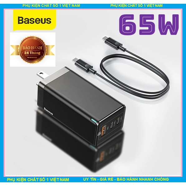 Bộ sạc nhanh 3 cổng baseus gan2 pro quick charger 65w (type cx2 + usb , pd3.0/ qc4.0 tương thích cho samsung , xiaomi