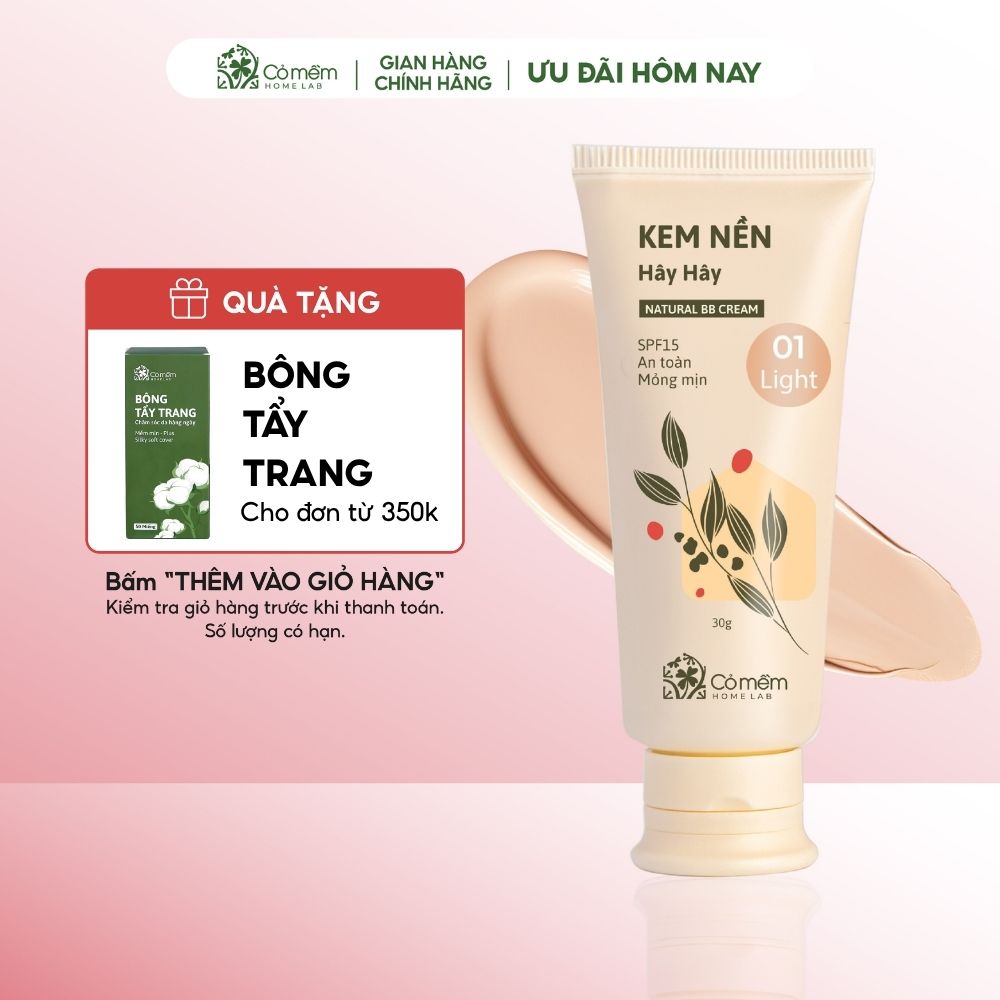 Kem Nền Thiên Nhiên Dạng Lỏng Hây Hây An Toàn Cho Da Nâng Tone Nhẹ Nhàng Kháng Nước Cỏ Mềm 30g