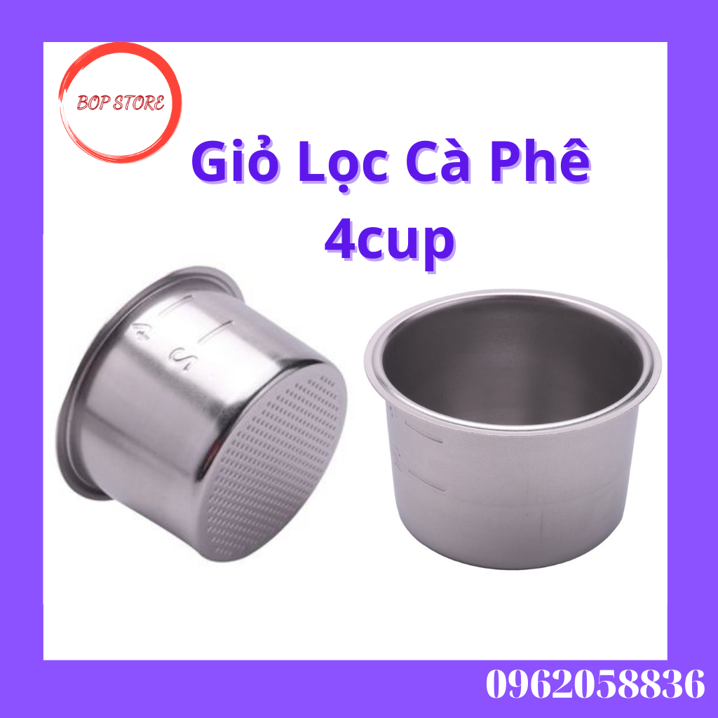 Giỏ lọc 4 cup, phin lọc thay thế máy pha cà phê inox size 51mm