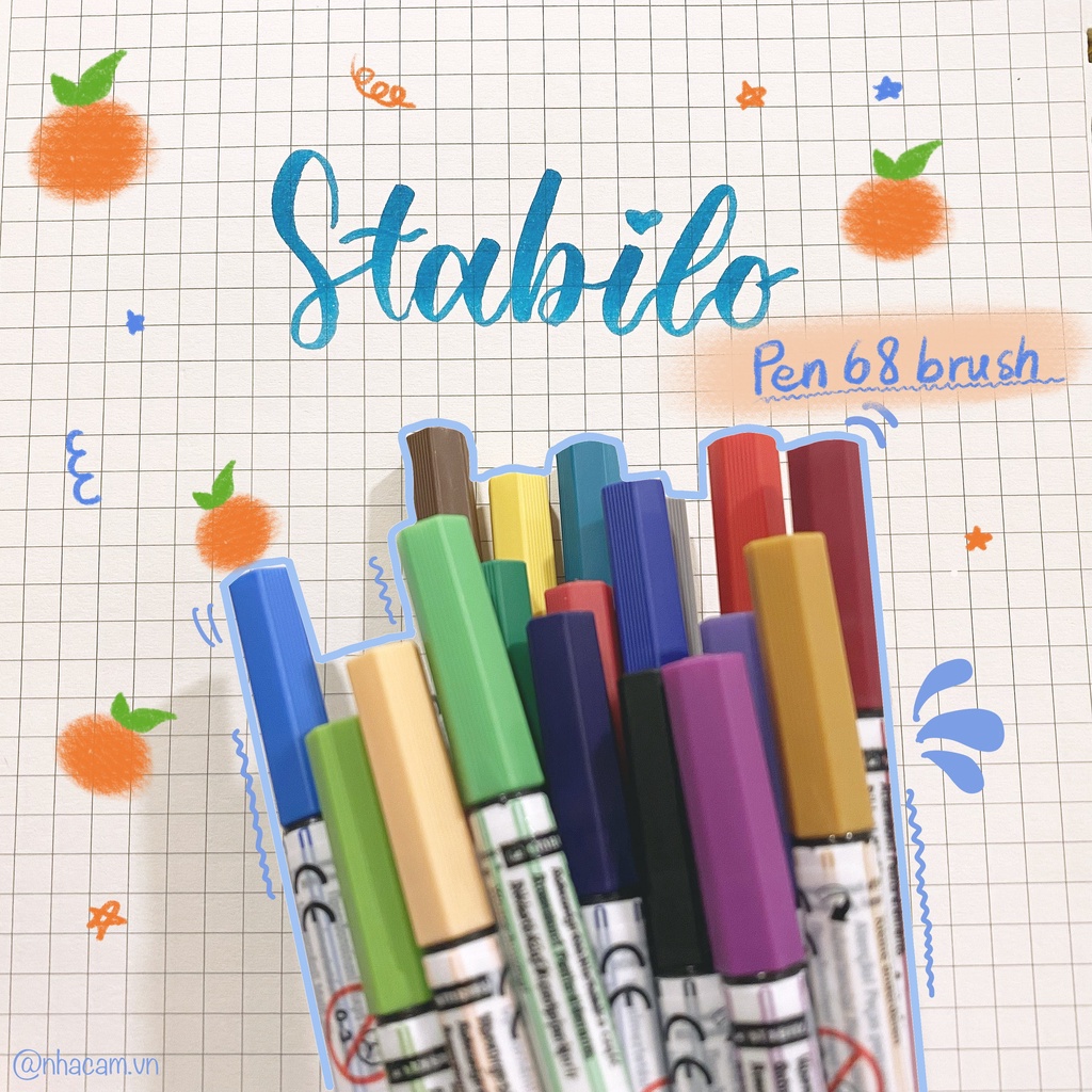 Bút viết calligraphy stabilo pen 68 brush nhà cam