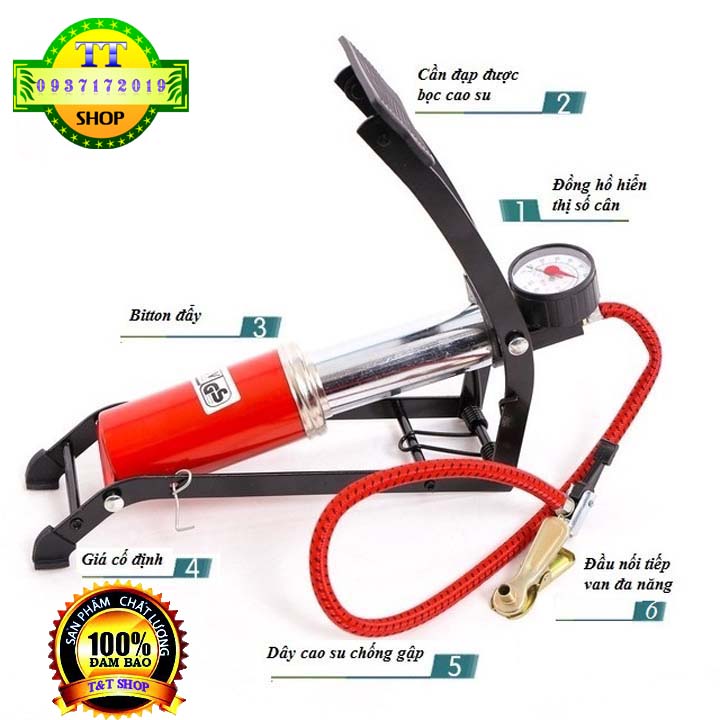 Bơm xe mini bỏ vừa cốp xe - Bơm đạp chân xe máy, xe đạp Mini - bơm xe honda, xe yamaha janus, bơm bóng..
