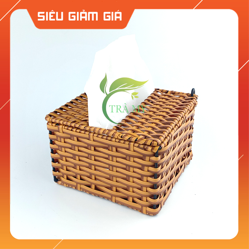 Hộp đựng khăn giấy vuông, hộp nhựa mây đan đựng khăn giấy ăn, hộp khăn giấy vuông