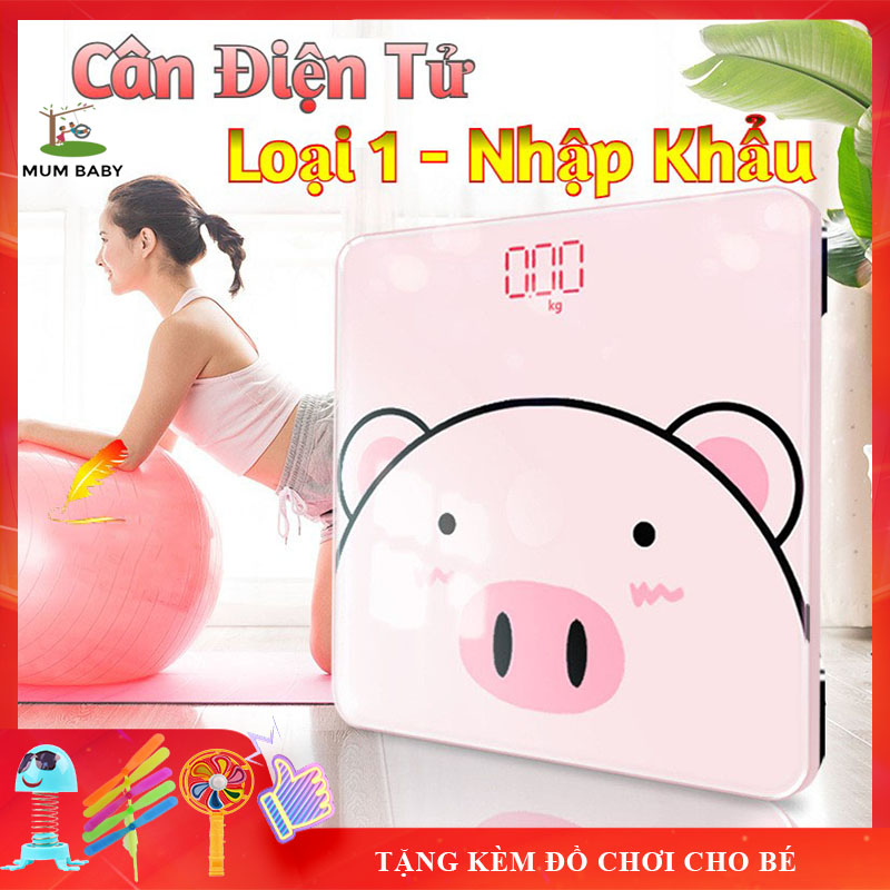 [Tặng Quà Cho Bé] Cân Sức Khoẻ, Cân Điện Tử Hình Heo Hồng, Pin Tiểu, Kính Cường Lực, Màn Hình Điện Tử Kèm Đo Nhiệt Độ