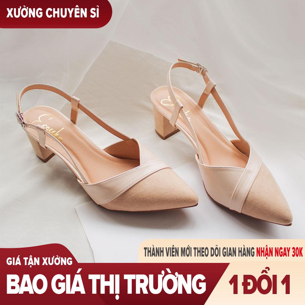 Giày nữ, giày cao gót slingback mũi nhọn phối dây gót vuông cao 5cm EK003