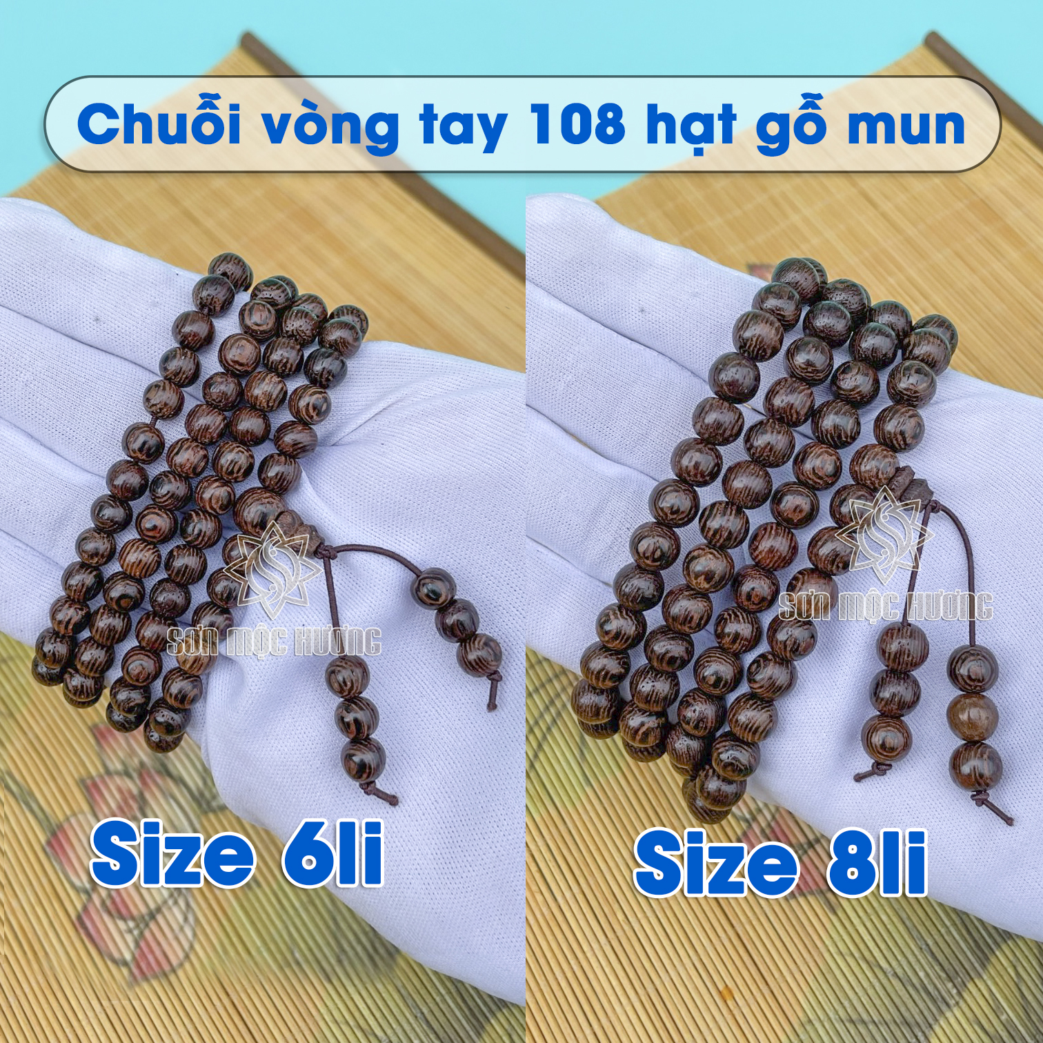 Vòng tay gỗ mun phong thủy chuỗi tràng 108 hạt Sơn Mộc Hương