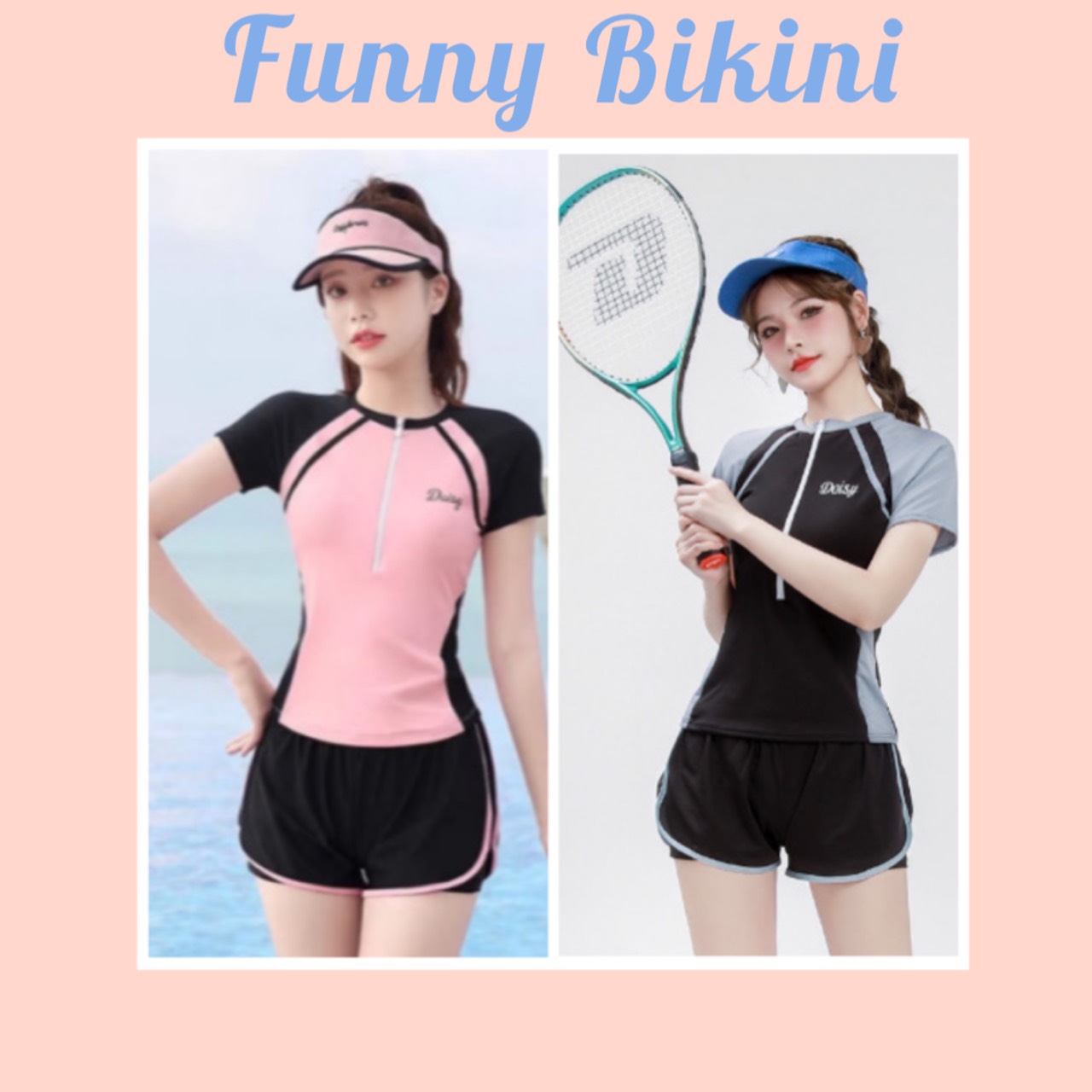 [Size M,L,XL]Bikini, Đồ bơi NỮ đi biển 2 mảnh quần đùi 2 lớp áo tay ngắn dáng thể thao năng động kín đáo DAISY MS-099