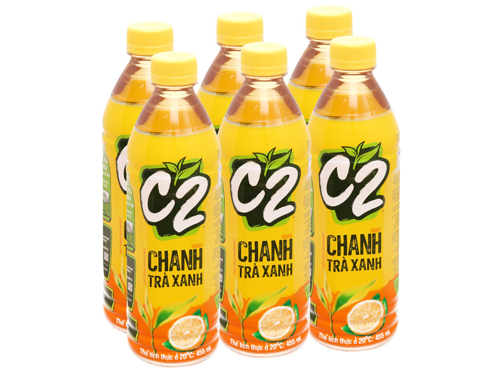 Lốc 6 Chai Trà Xanh C2 Hương Chanh 455ml