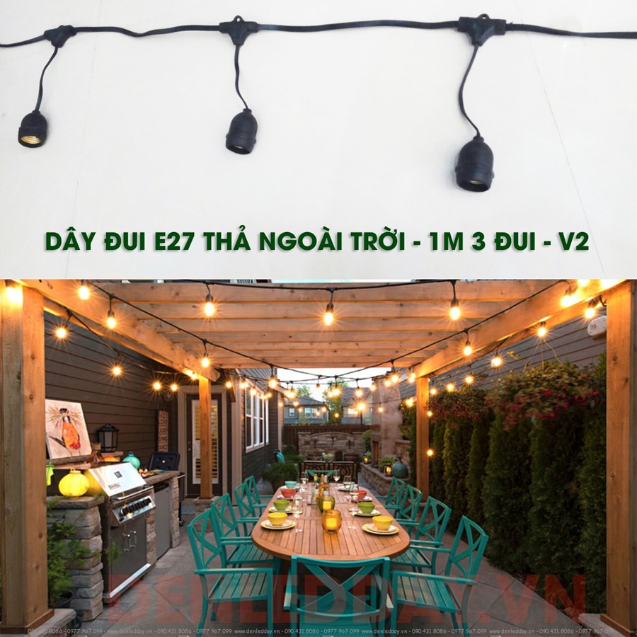 [HCM]Dây Đuôi Đèn Kín Nước Ngoài Trời 10m 20 Đui E27