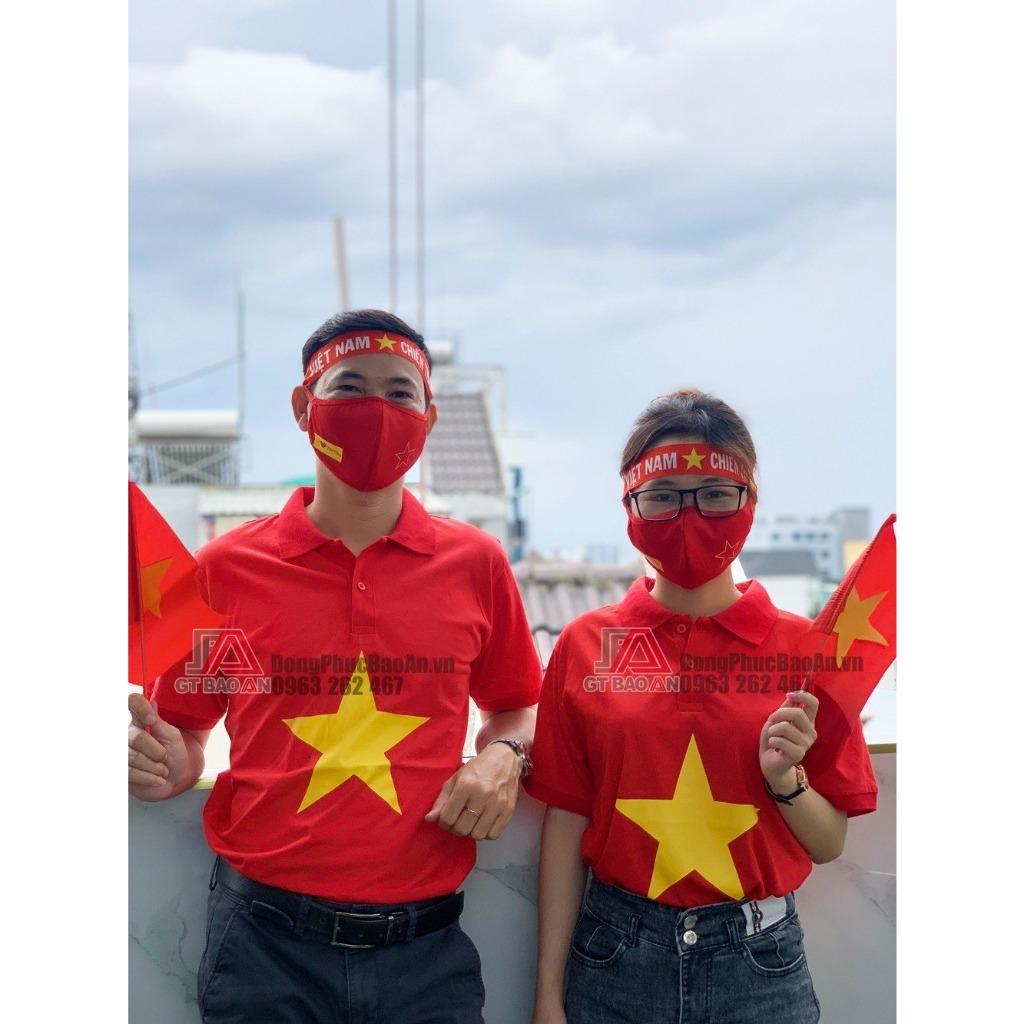 Áo thun cổ bẻ cờ đỏ sao vàng, áo polo cờ đỏ sao vàng cho đội cổ vũ, văn nghệ, khai giảng/ đoàn/ trường/cơ quan