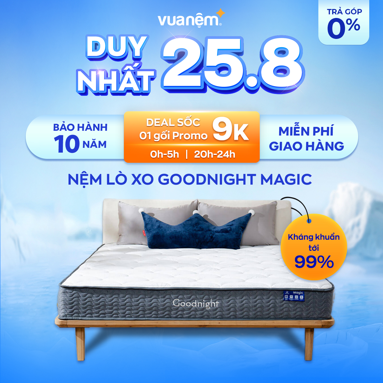 Nệm Lò xo độc lập Goodnight Magic nâng đỡ vượt trội, chất lượng lõi thép bền bỉ bảo hành 10 năm