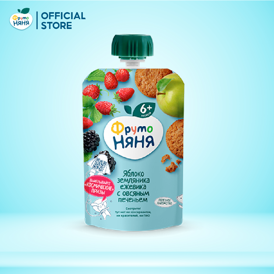 [QUÀ TẶNG HOT] Trái cây nghiền vị táo, dâu đất, mâm xôi đen và bánh yến mạch Fruto Nyanya 90g