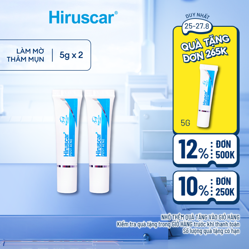 Bộ 2 gel chăm sóc sẹo mụn và mụn thâm Hiruscar Post Acne 5g