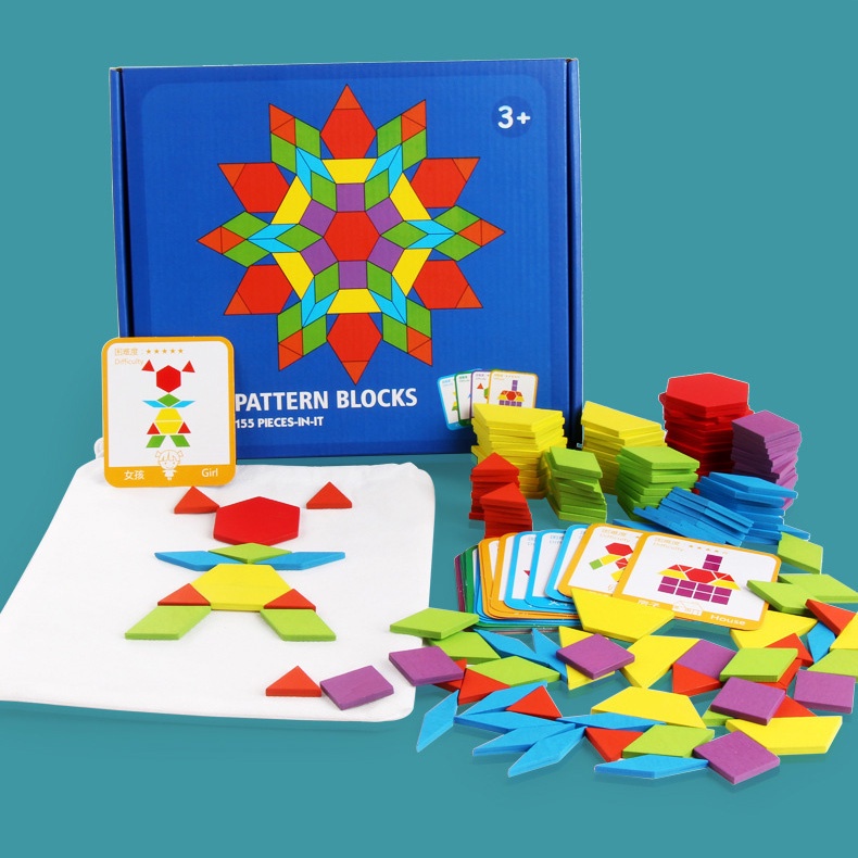 Đồ chơi xếp hình 155 miếng hình học cho bé KB216046, bộ ghép hình Pattern block sáng tạo
