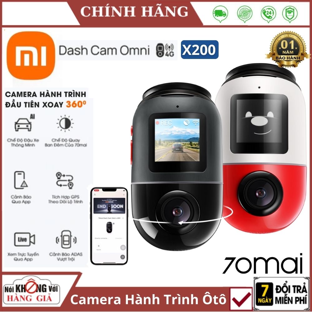Camera hành trình ô tô xiaomi 70mai omni x200 xoay 360 cao cấp ful hd 1080p - ghi hình time-lapse gps wifi bảo hành 12 tháng
