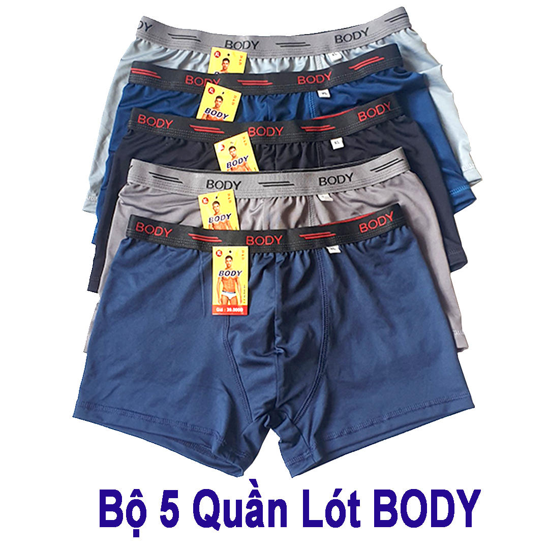 Bộ 5 Quần sịp đùi Quần Lót Nam lưng thun BODY - Quần boxer nam thun lạnh cao cấp tôn dáng ôm trọn vòng 3 lưng thun mềm mại QL018