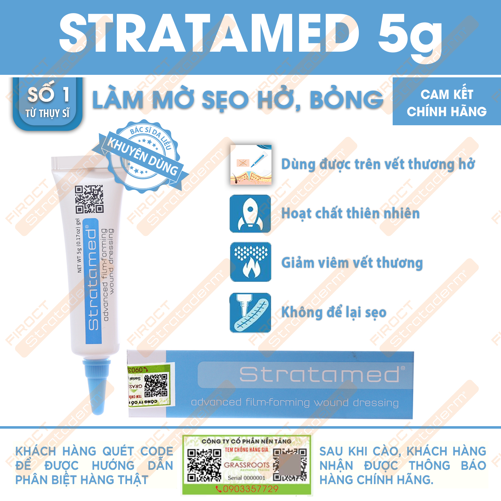 (HCM) Gel làm mờ và cải thiện sẹo Stratamed 5g - Stratpharma Thụy Sĩ