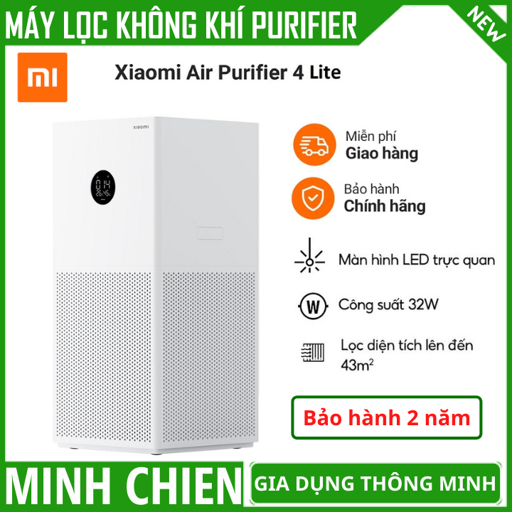 Máy lọc không khí Air Purifier 4 Lite lọc 99% vi khuẩn, loại bỏ bụi mịn - Máy lọc không khí Xiaomi chính hãng