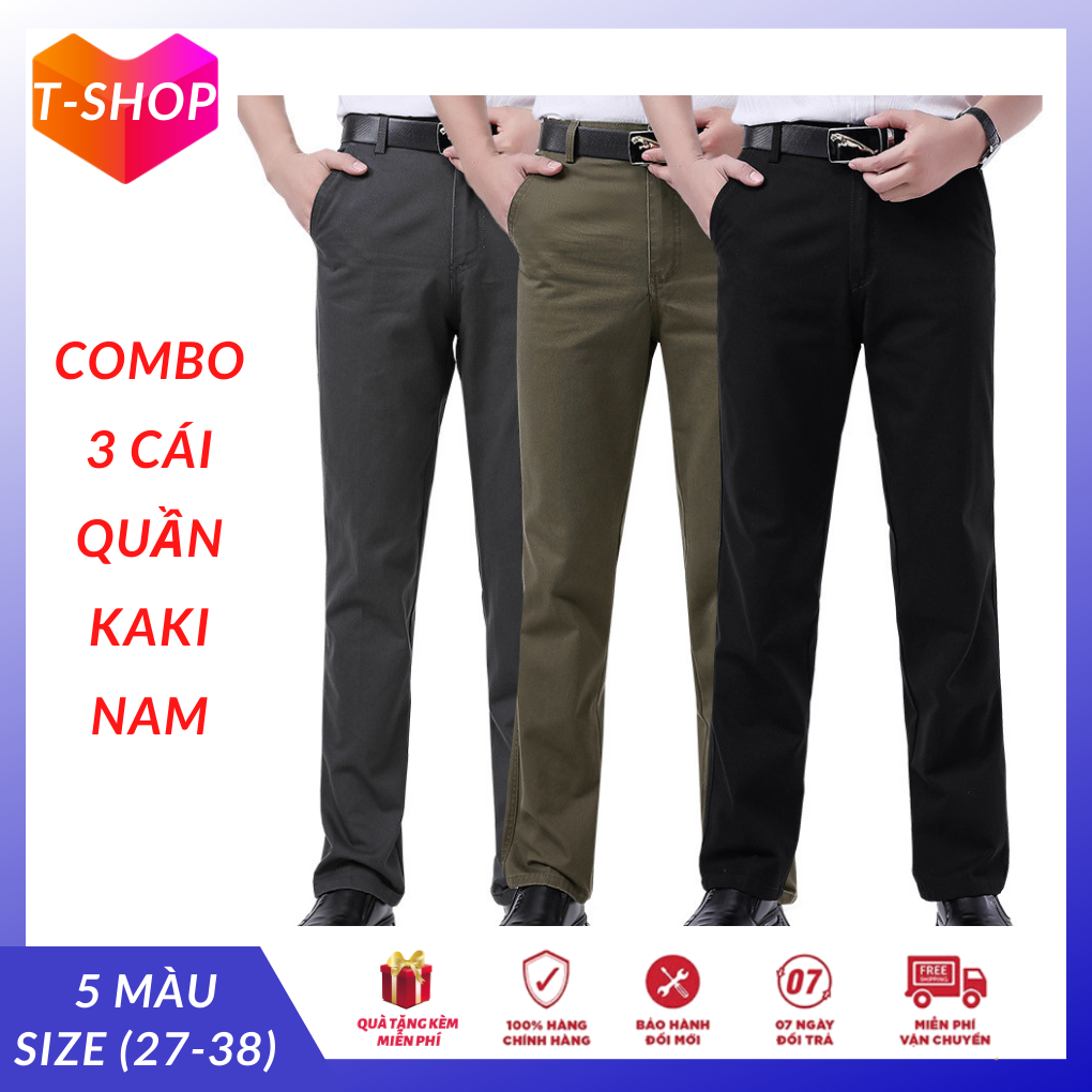 COMBO 3 Quần Dài Kaki Nam Trung Niên Ống Suông, Quần Kaki Cho Người Lớn Tuổi, Vài Dày Đẹp - Có Size Đại