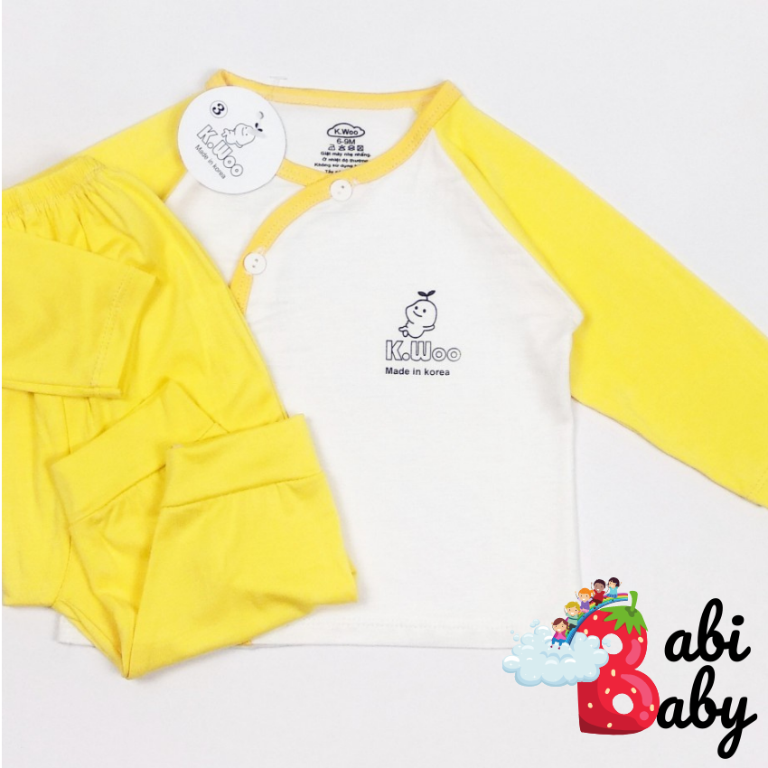 Quần áo sơ sinh bé trai bé gái mùa hè  thu đông cao cấp chất vải an toàn đồ sơ sinh cho bé Kwoo pha cúc chéo mềm mịn - 9