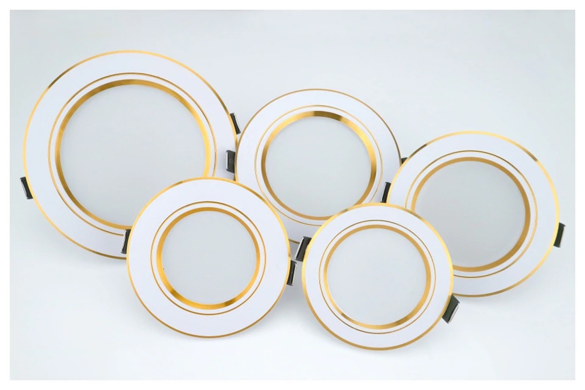 Combo 10 đèn led âm trần 9w viền vàng, đế đúc