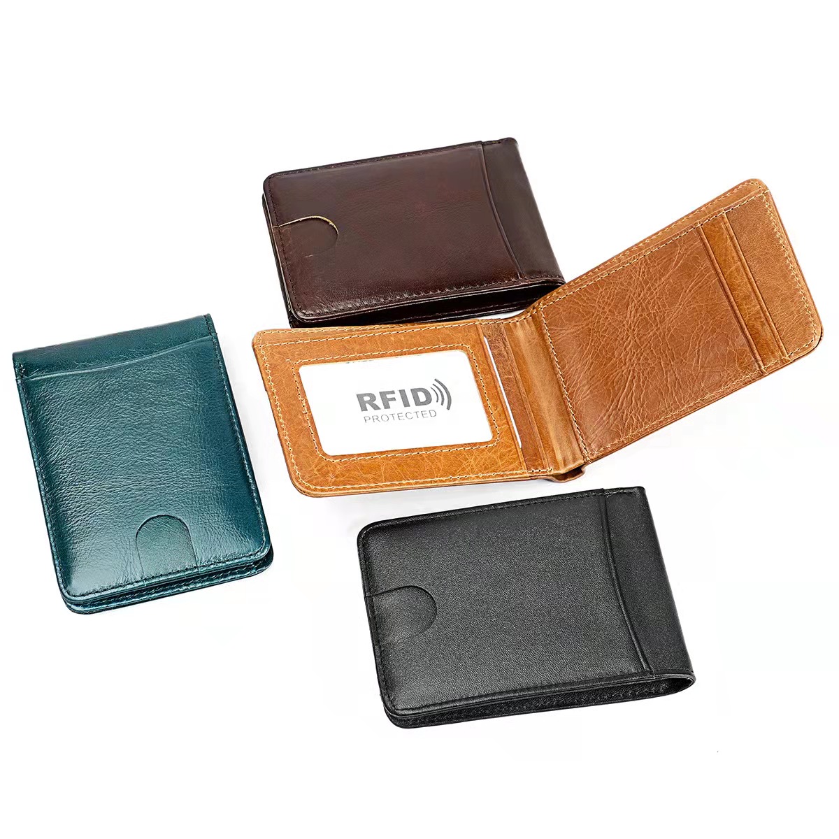 Ví nam ngang mini bhm816 mỏng gọn, da bò thật, chống quét rfid