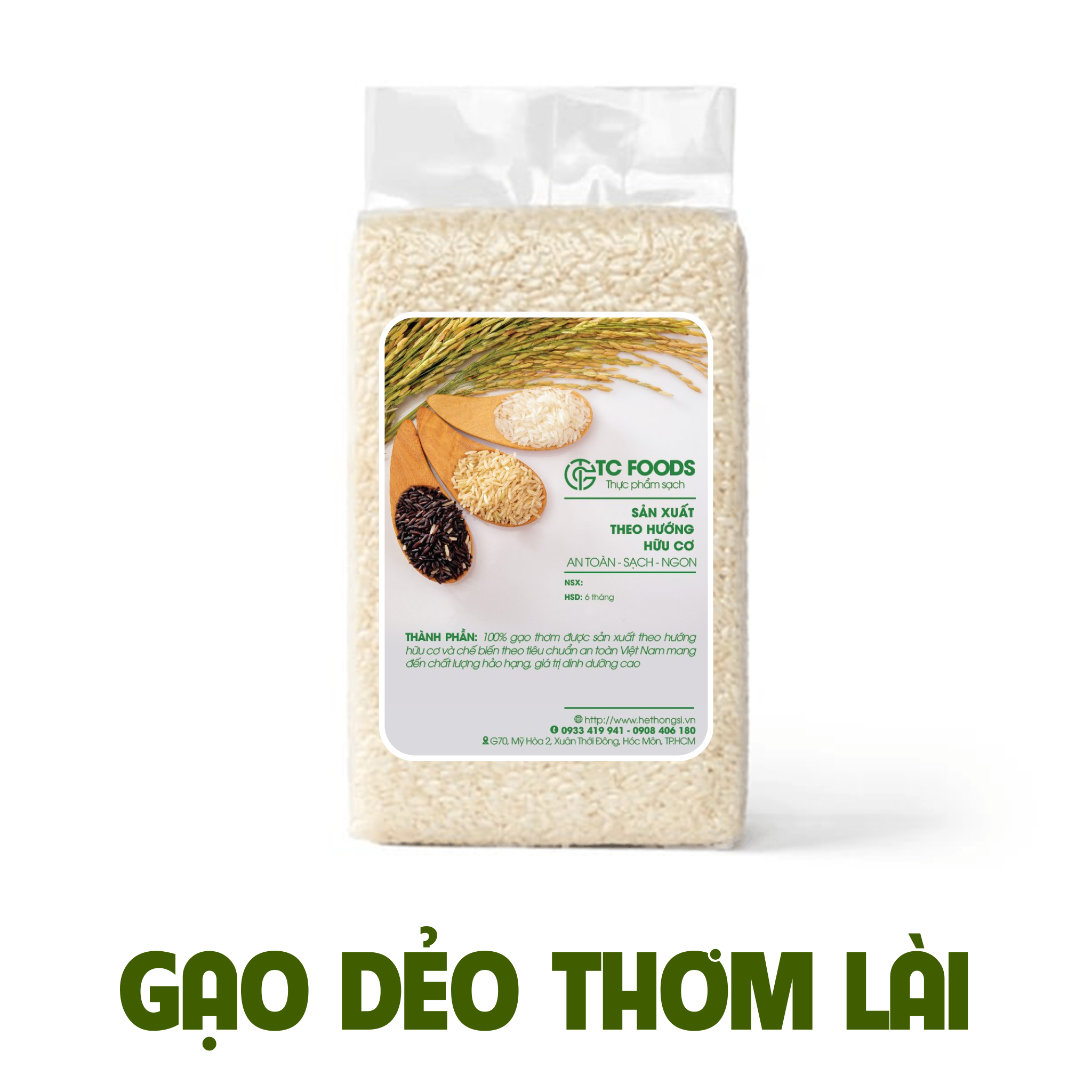 Gạo dẻo Thơm Lài TC Foods, ngon cơm, dễ nấu, không bị cứng khi nguội, túi được hút chân không dễ dàng bảo quản