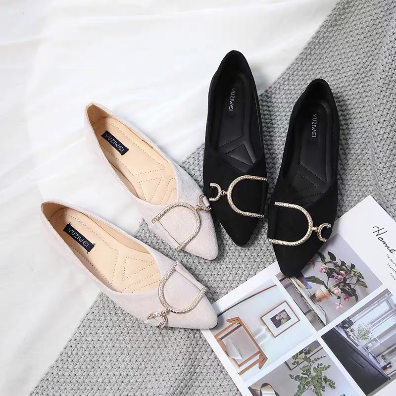 Giày bệt nữ mũi nhọn khóa U cực êm chân kèm clip