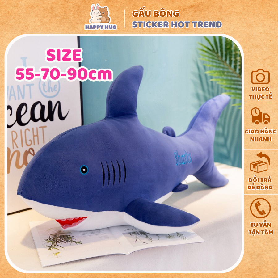Gối ôm hình thú, gấu bông cá mập size 55/70/90cm mềm mịn dễ thương - Gấu Bông Happy Hug