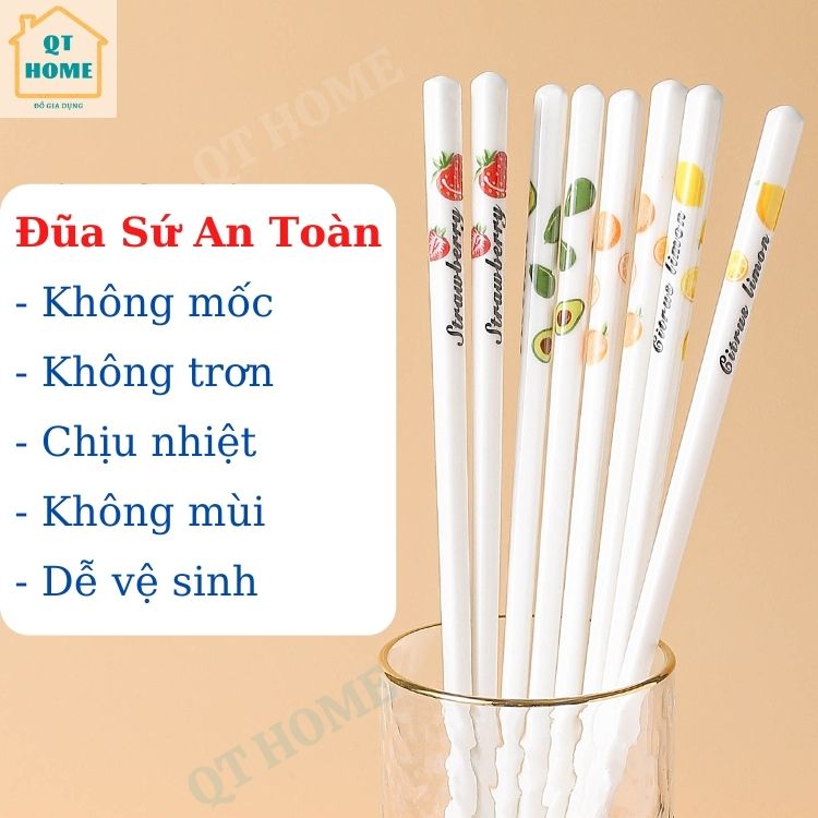 [HCM]Đũa Sứ Họa Tiết Trái Cây Không Mốc Không Trơn Chịu Nhiệt Độ Cao