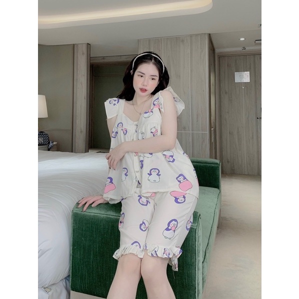 Bộ mặc nhà nữ mùa hè, Đồ bộ lửng nữ, Bộ pijama lụa mango ,Bộ tay cánh tiên quần lửng