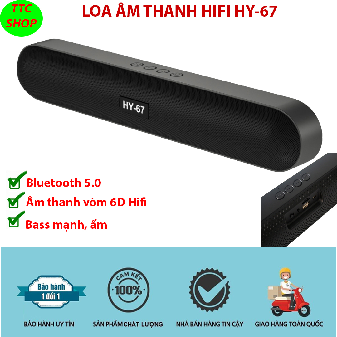 Loa bluetooth 5.0 HY-67 bass mạnh, Loa dã ngoại, loa gia đình, loa bluetooth âm thanh lớn - Bảo hành 1 đổi 1- hàng nhập