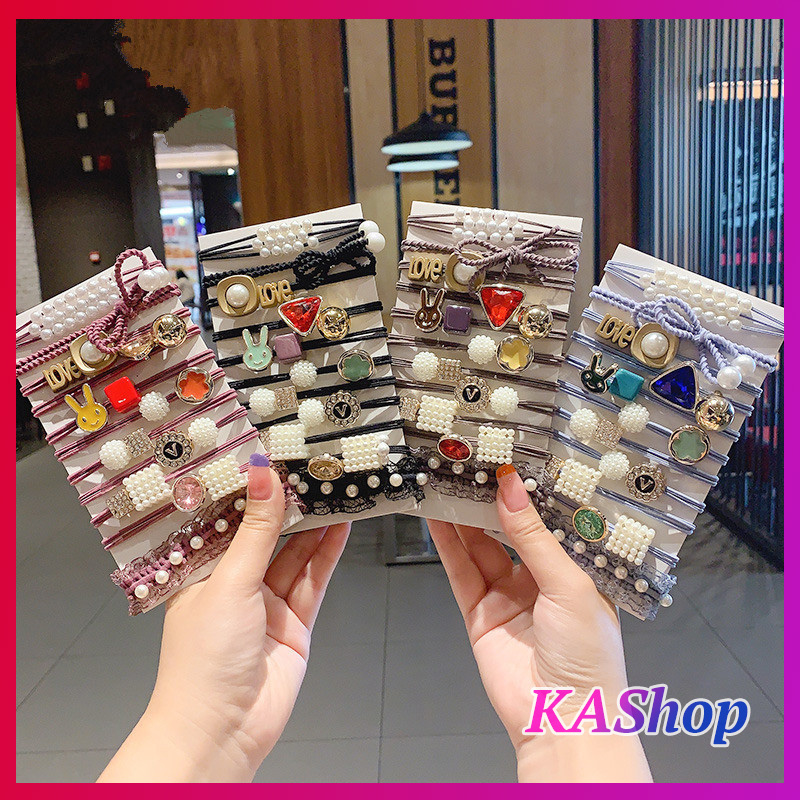 Set túi cột tóc dây rút Ngọc ngà 11 mẫu cực xinh xẻo - KAShop