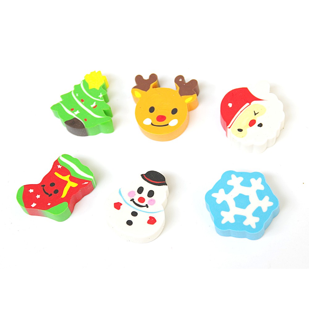 Bộ 6 cục gôm tẩy bút chì học sinh dễ thương hình noel vui vẻ