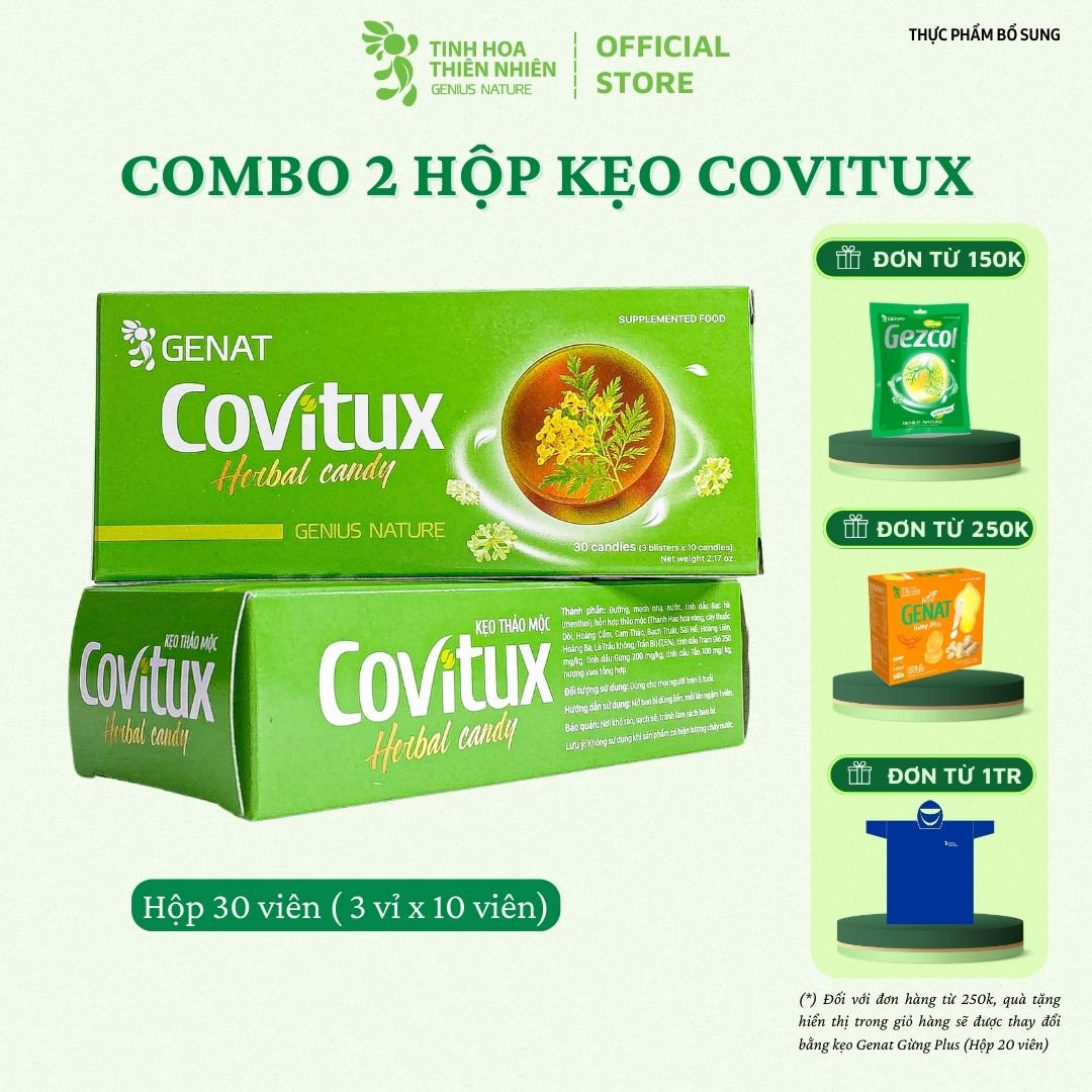 Combo 2 hộp - Kẹo thảo mộc Covitux - Genat - Tinh hoa thiên nhiên