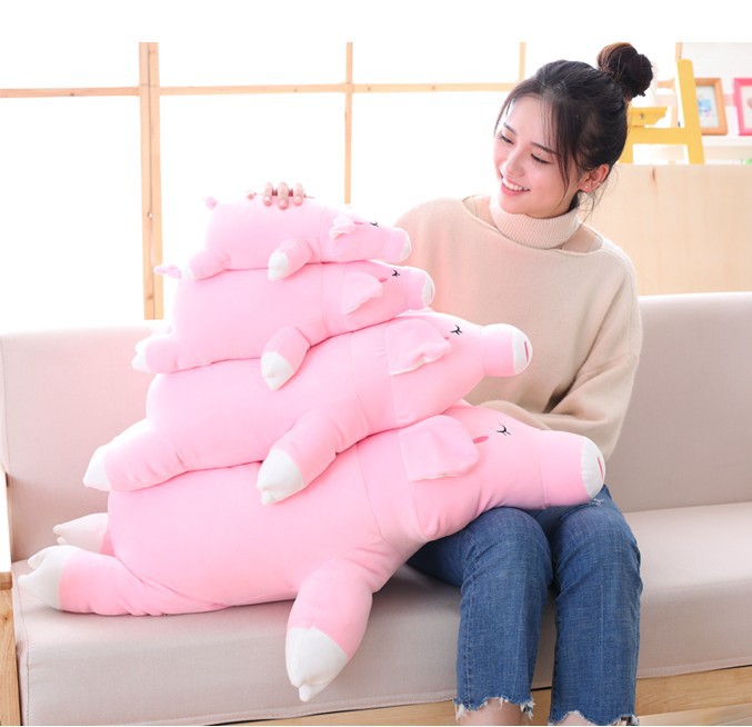 Gấu bông heo hồng nằm 40cm mẫu mới thêu tim
