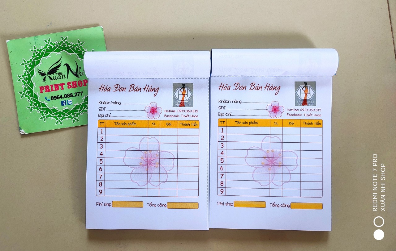Combo 4 quyển hóa đơn 1 liên in theo yêu cầu, quyển 100 tờ, khổ A6
