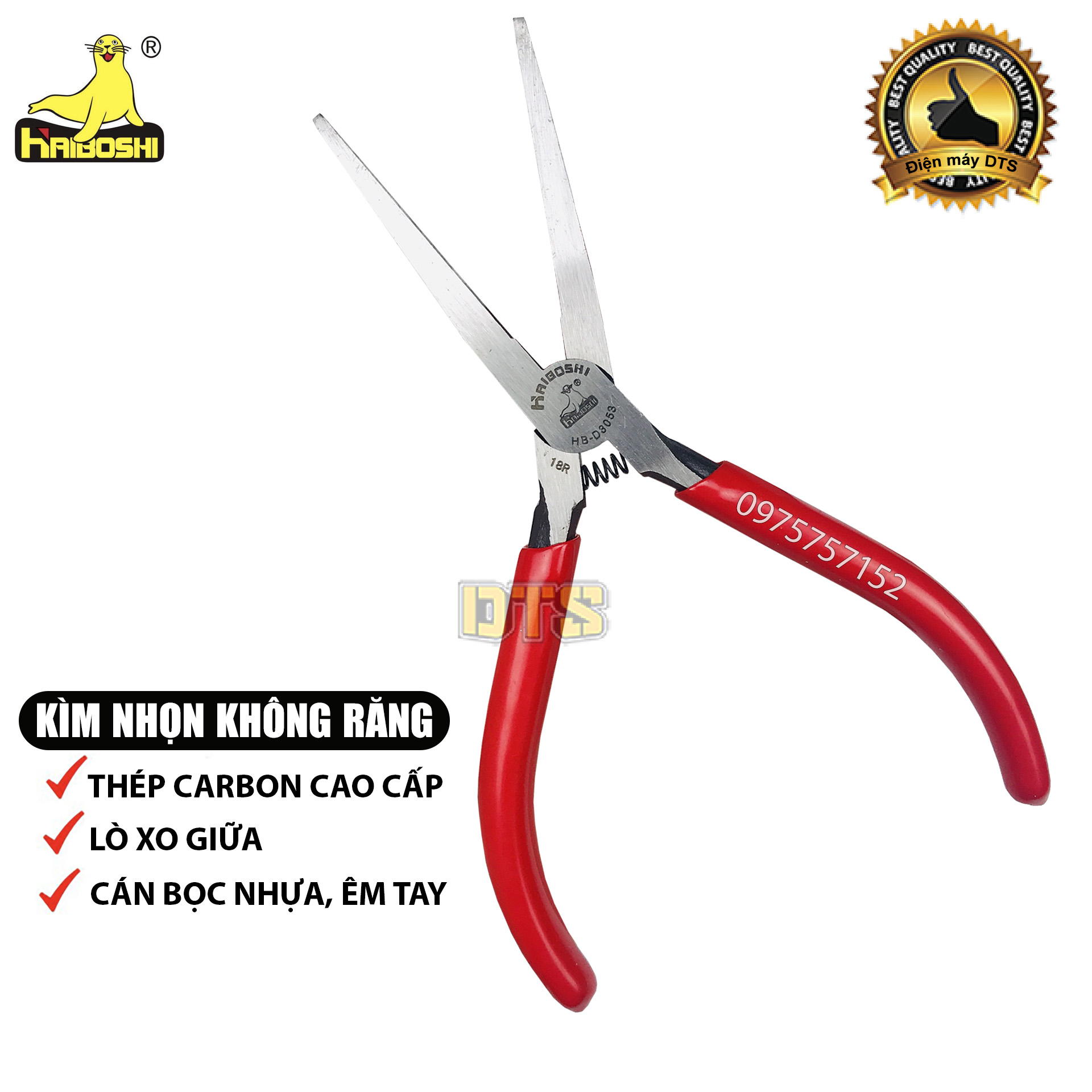 Kìm nhọn không răng cao cấp HAIBOSHI 6 inch/ 150mm, kìm không răng cưa bẻ kính, làm trang sức, mỹ nghệ, chế tác kim hoàn, kim khong rang, kìm chế tác kim hoàn, kìm làm trang sức, kìm bẻ kính