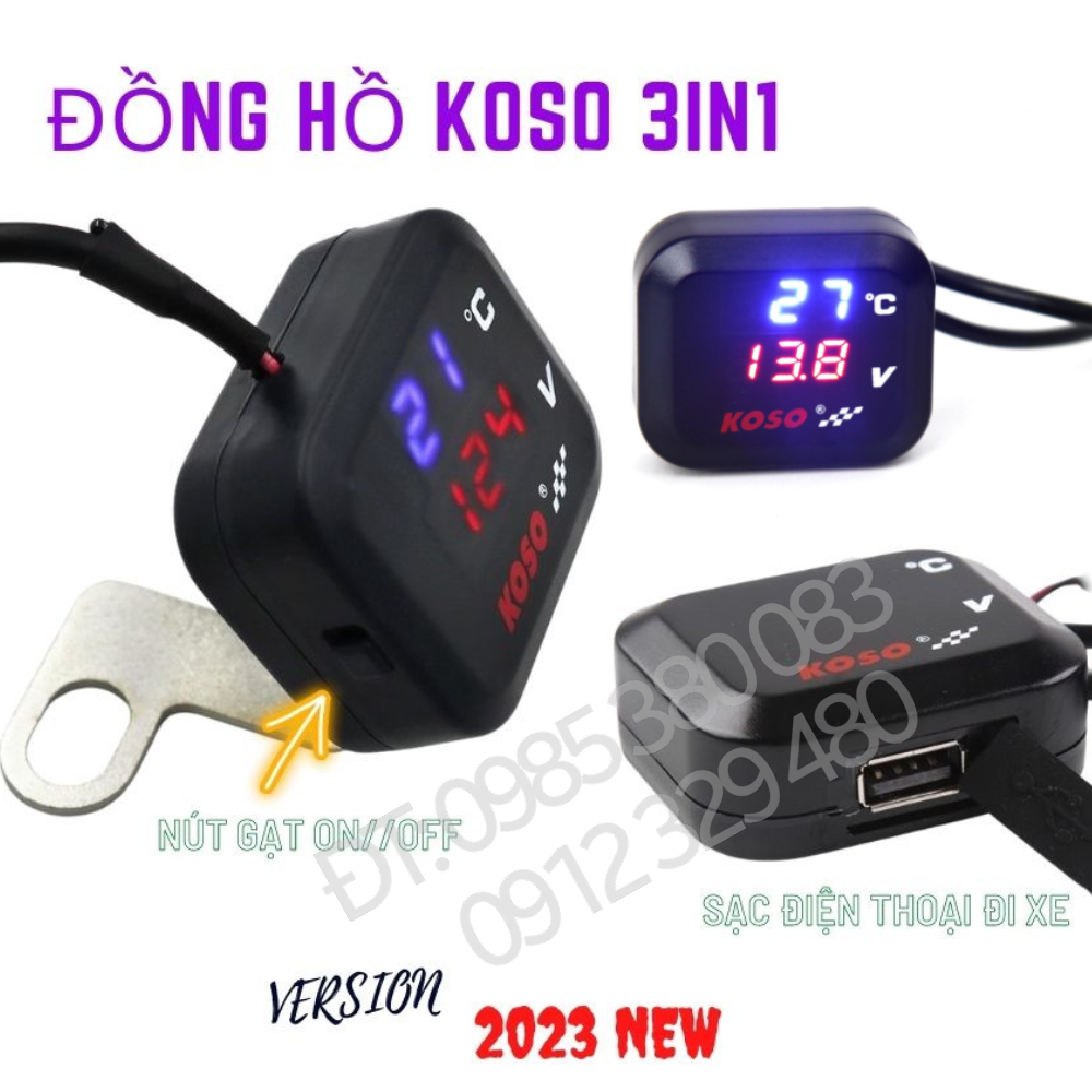Đồng hồ koso vol 3 chức năng đo vol, nhiệt độ - tích hợp cổng usb sạc điện thoại