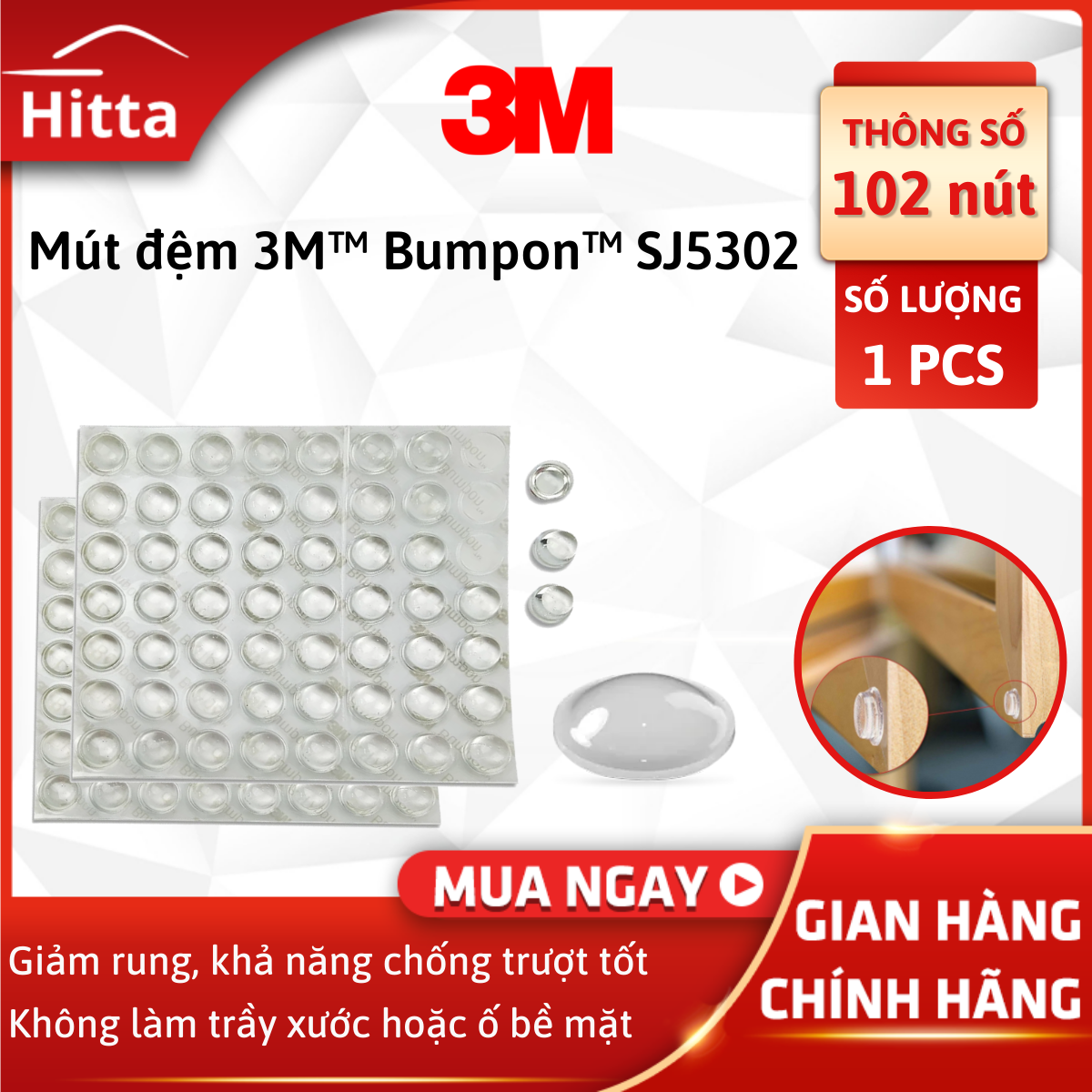 Nút đệm 3M™ Bumpon™ SJ5302 56 nút/vỉ chống shock, chống trầy xướt dùng cho máy tính laptop, thiết bị điện tử, đồ dùng phụ kiện Không có đánh giá