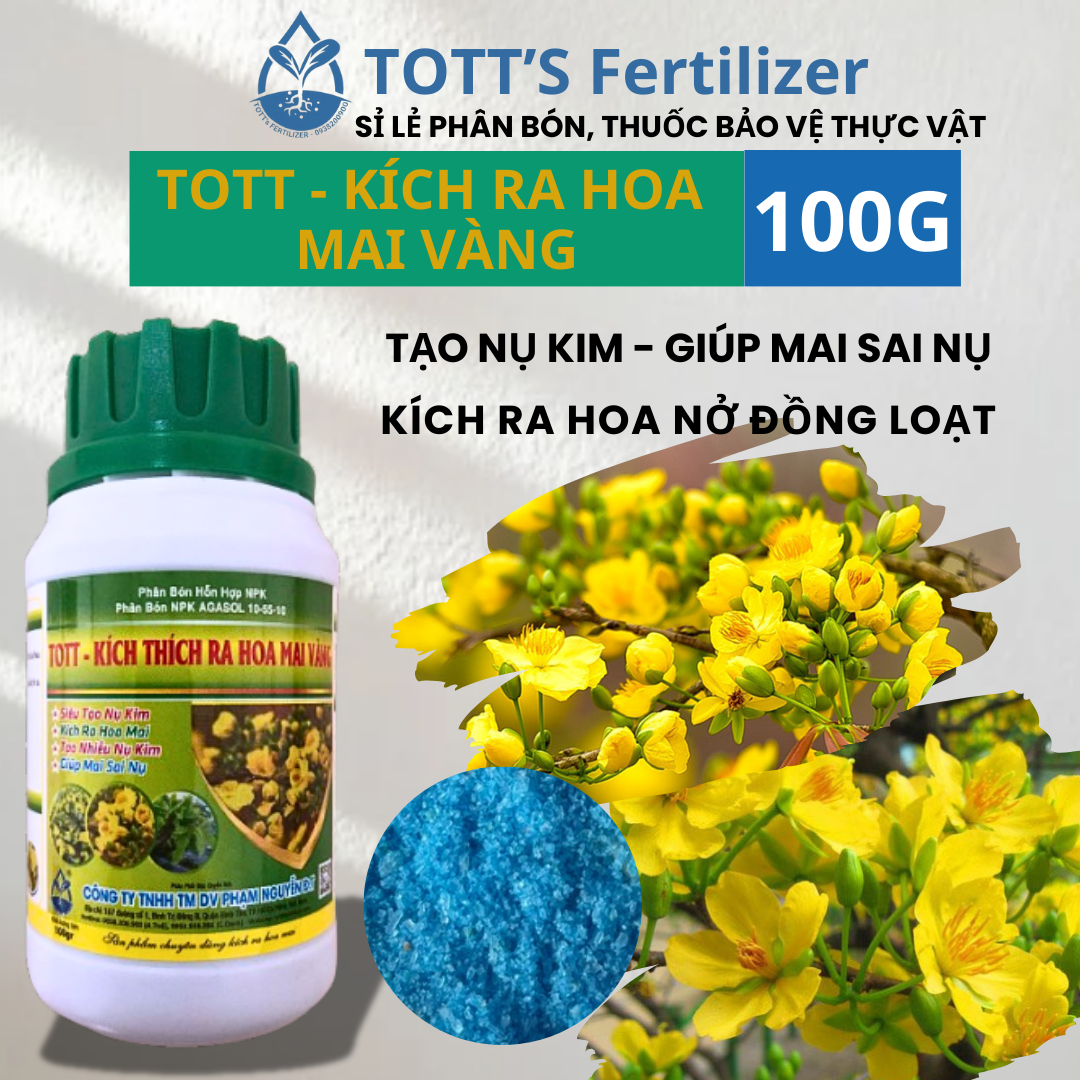 Phân bón siêu lân 10-55-10+te - kích ra hoa mai vàng - siêu tạo nụ - hũ 100gr